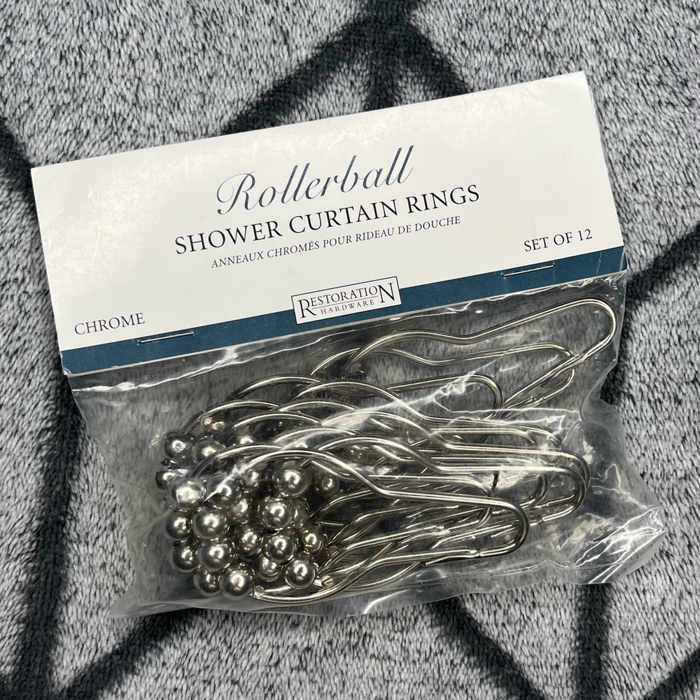 RH Restoration Hardware Chrome Silver Rollerball Shower Curtain Rings Set of 12